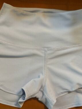 Women's Ribbed High-Waist Athletic Shorts in Pale Blue